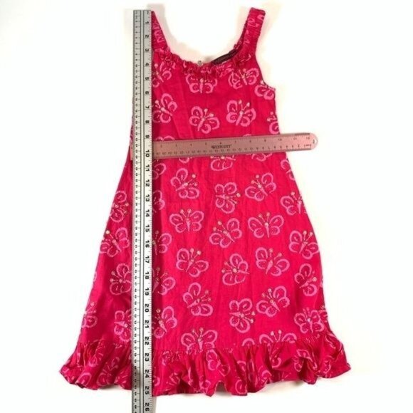 Butterfly Beaded Sleeveless Summer Dress Red Pink Beaded Detail Size 4 Toddler - Picture 4 of 8